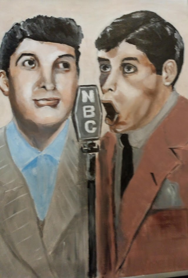 Martin and Lewis comedy team portrait painting